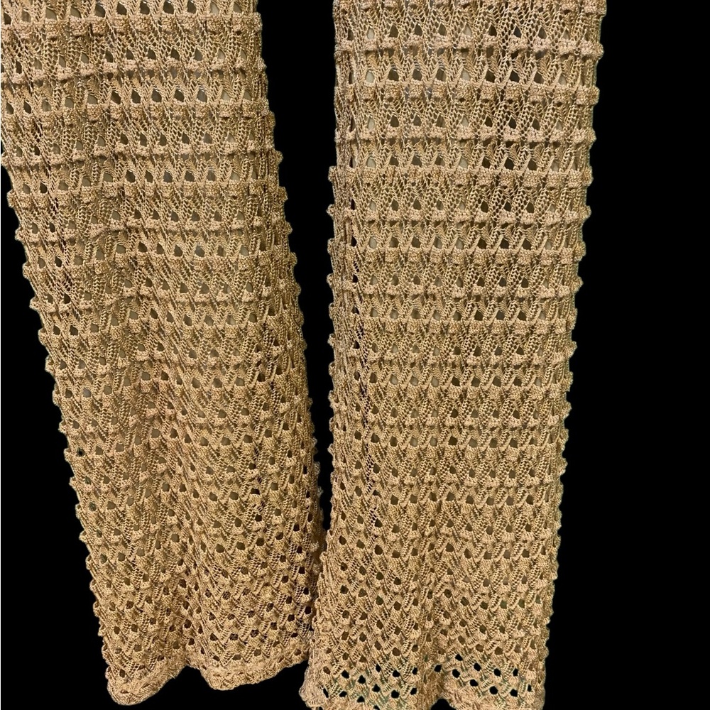 French Made Gold Tan Crochet Flare Pants - Picture 6 of 10